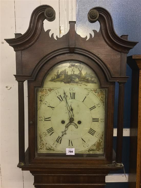 Georgian oak 8-day longcase clock, arched painted dial, subsidiary seconds & date aperture, mahogany cross-banded(-)